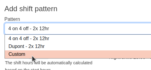 Select custom shift pattern