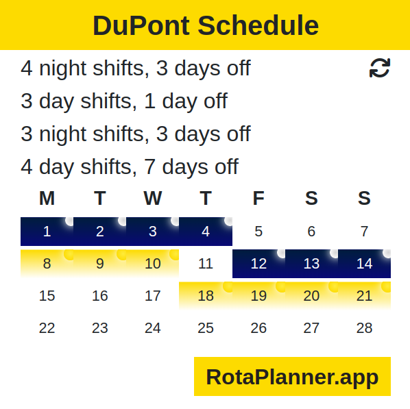 DuPont Shift Pattern calendar visualisation