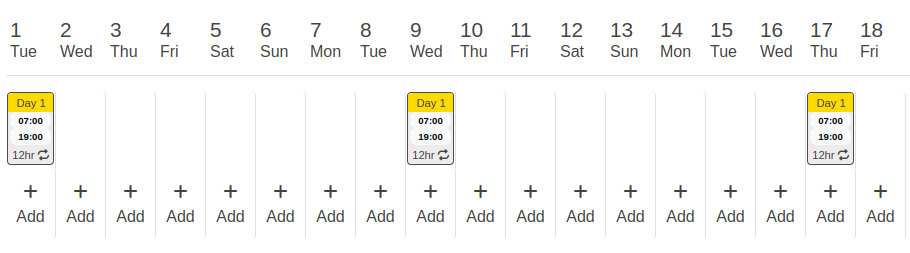 Day 1 added of 4 on 4 off shift pattern